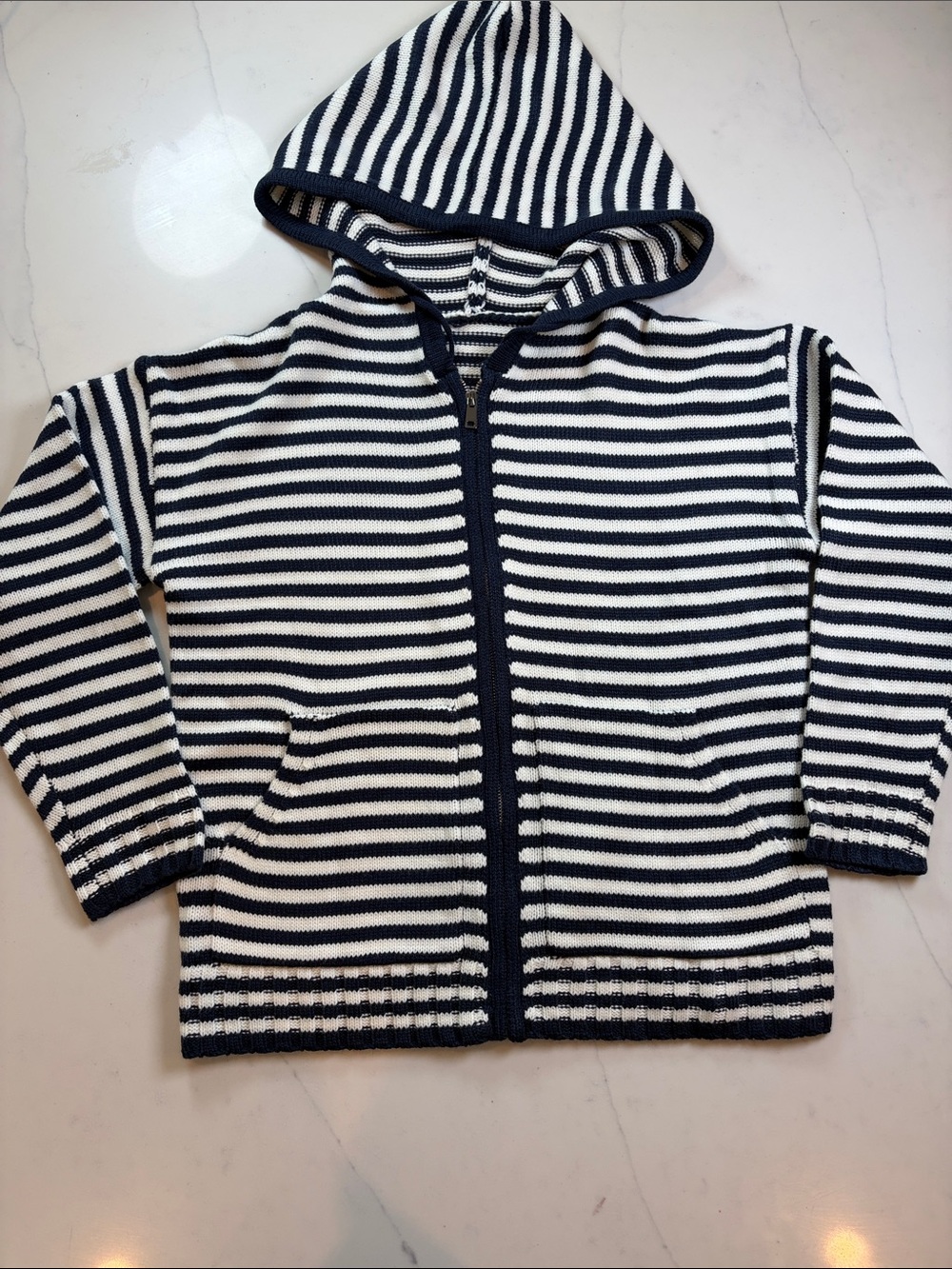 Navy & White Striped Hooded sweater Cardigan